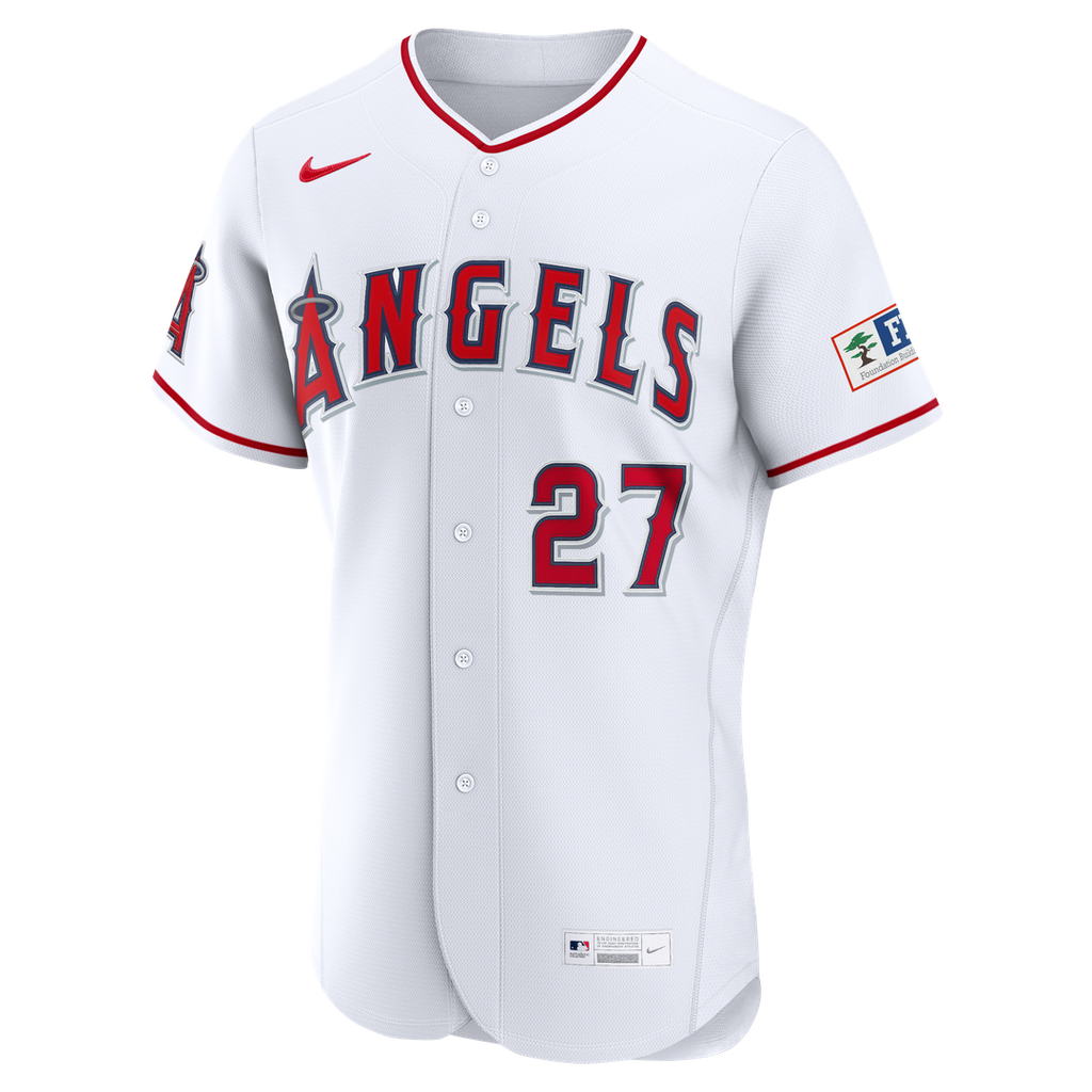 Men's Los Angeles Angels Mike Trout White Home Sponsor Patch Jersey