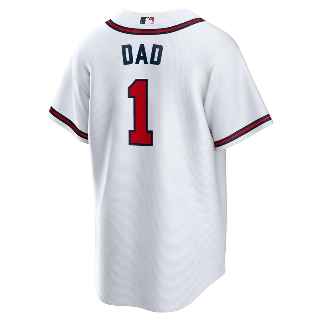 Men's Atlanta Braves White #1 Dad Home Replica Jersey