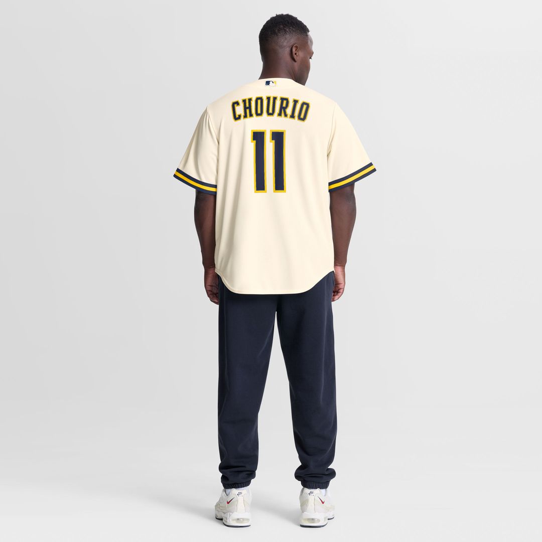 Men's Milwaukee Brewers Jackson Chourio Cream Home Replica Jersey
