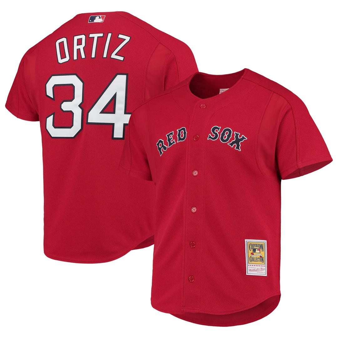 Men's Boston Red Sox David Ortiz Red Mesh Batting Practice Button-Up Jersey