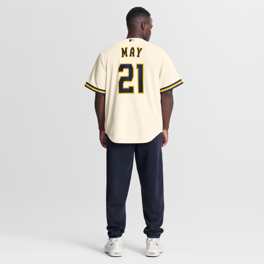 Men's Milwaukee Brewers Dustin May Cream Home Replica Jersey