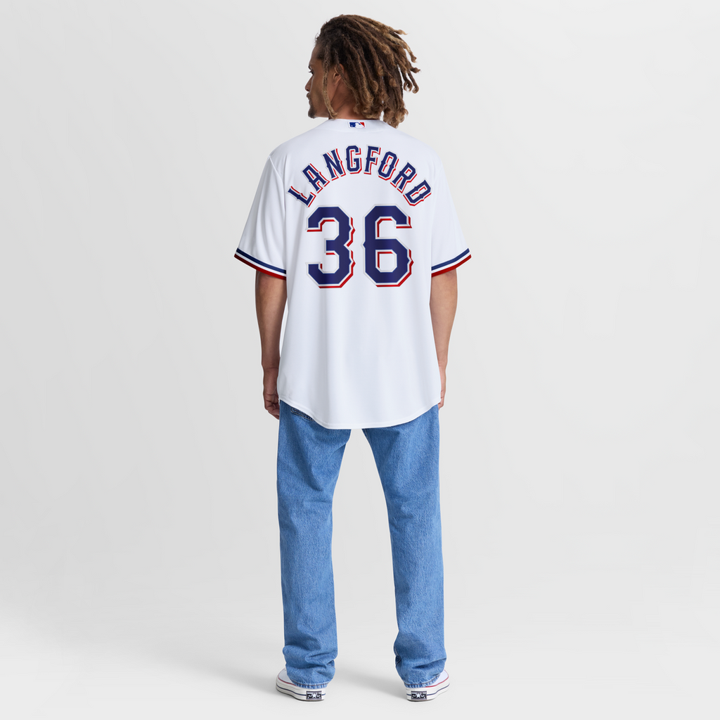 Men's Texas Rangers Wyatt Langford White Home Replica Jersey