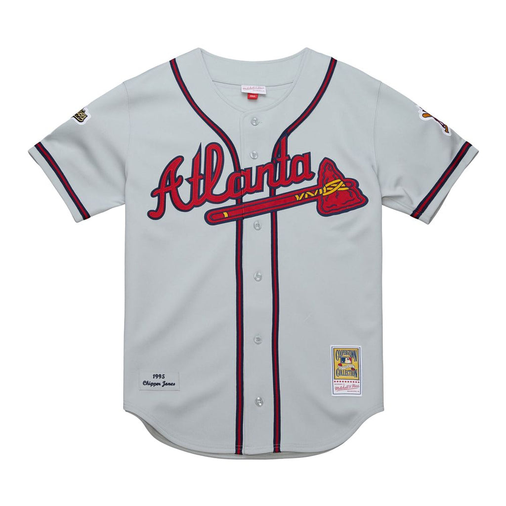 Men's Atlanta Braves Chipper Jones Gray 1995 Throwback Jersey