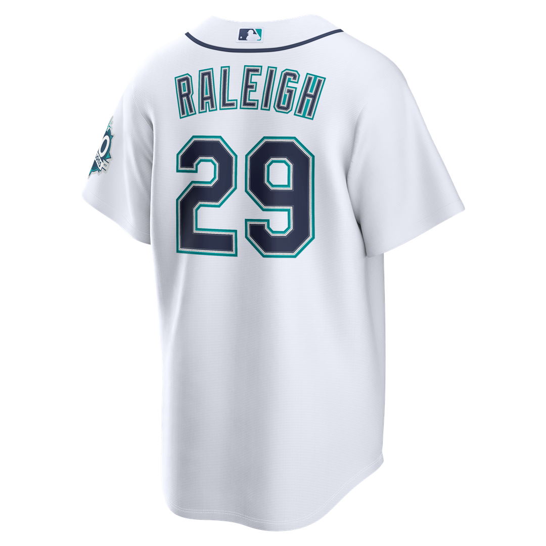 Men's Seattle Mariners Cal Raleigh White Home Stadium 50th Season Patch Jersey