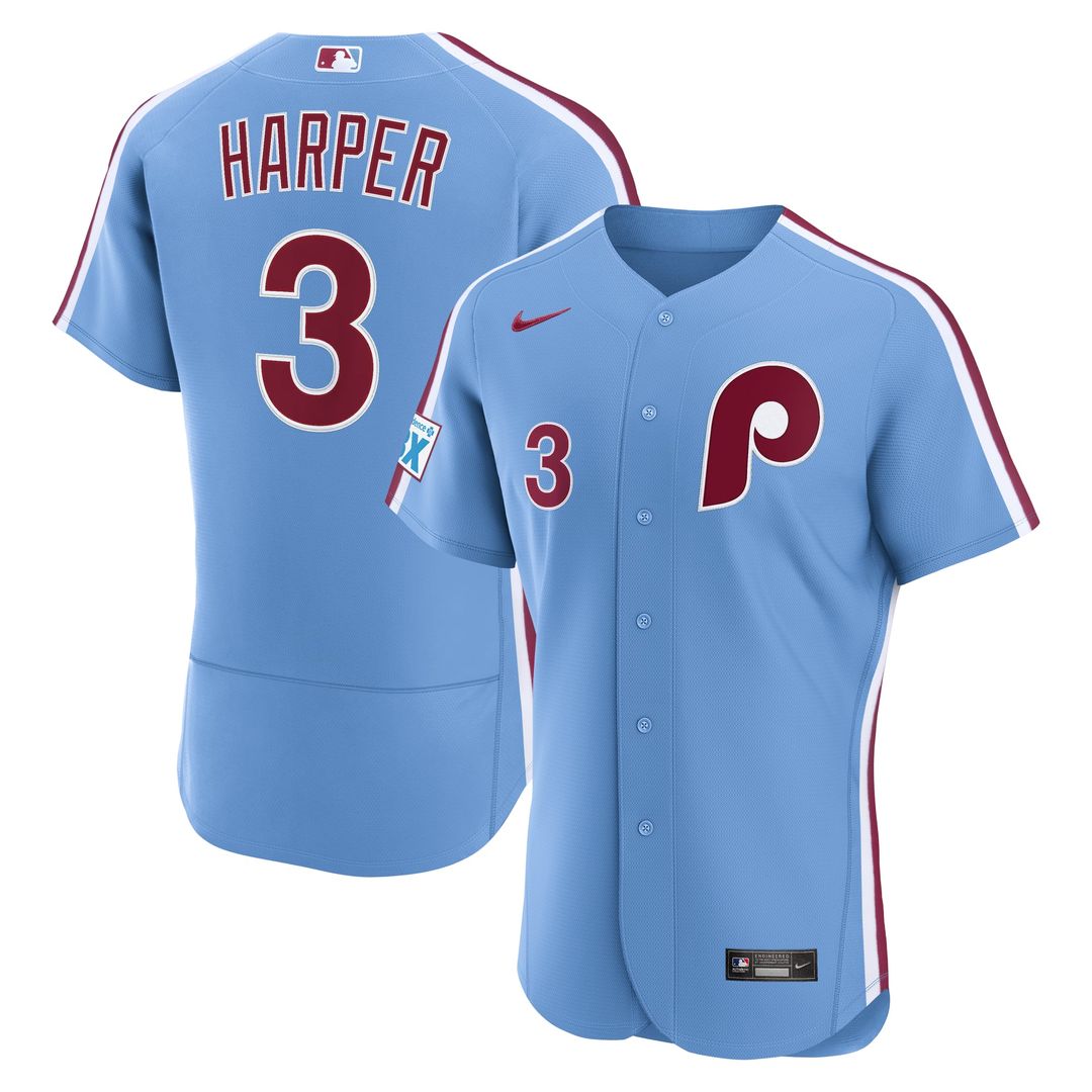 Men's Philadelphia Phillies Bryce Harper White Home Sponsor Patch Jersey