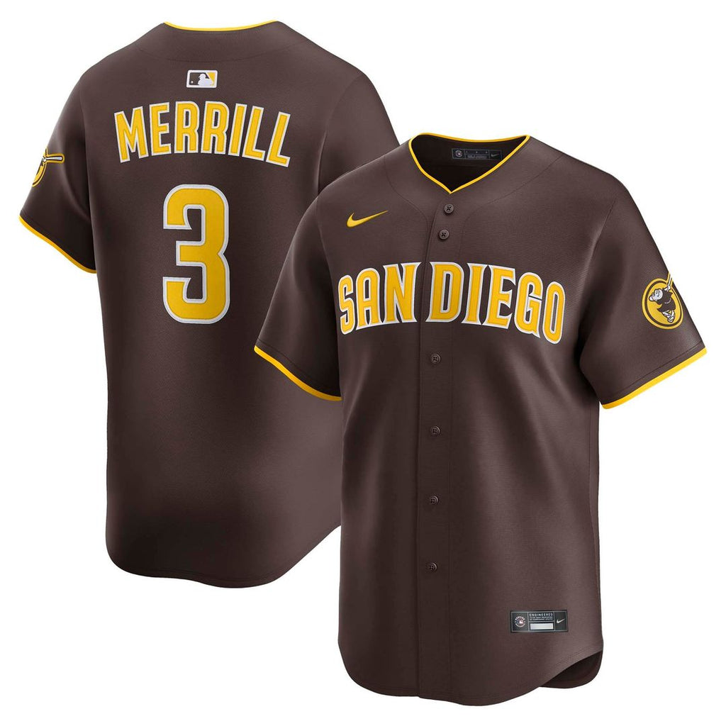 Men's San Diego Padres Jackson Merrill Brown Road Player Jersey