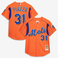 Men's New York Mets Mike Piazza Orange Mesh Batting Practice Button-Up Jersey