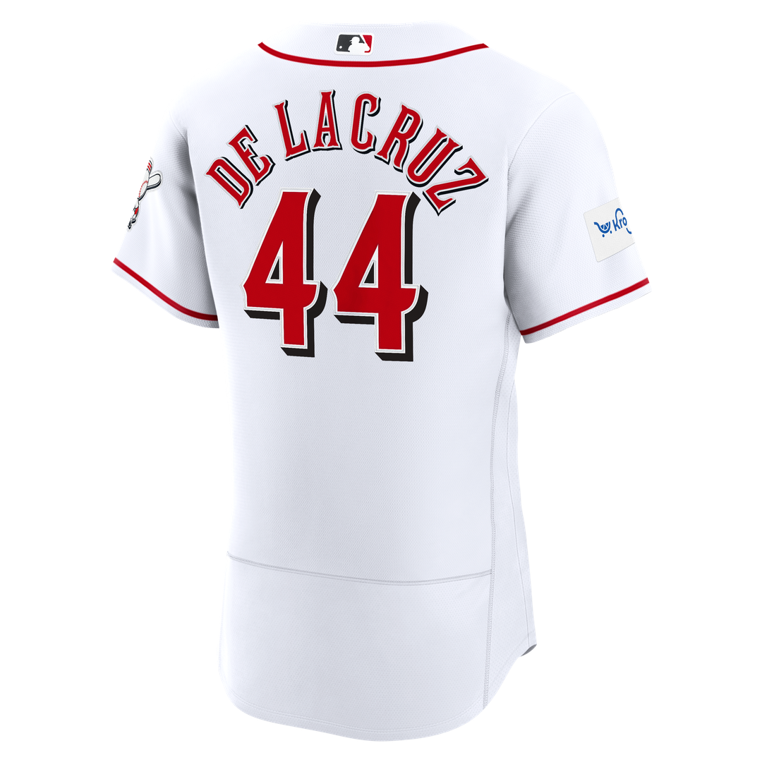 Men's Cincinnati Reds Elly De La Cruz White Home Sponsor Patch Jersey