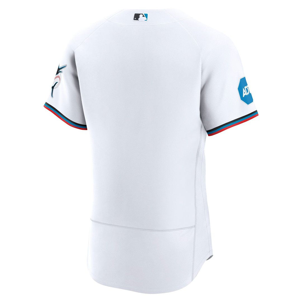Men's Miami Marlins White Home Sponsor Patch Jersey