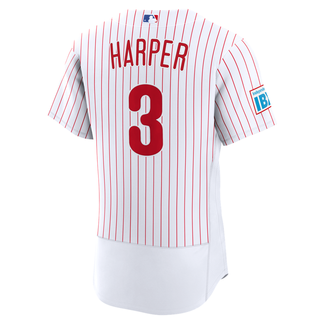 Men's Philadelphia Phillies Bryce Harper White Home Sponsor Patch Jersey