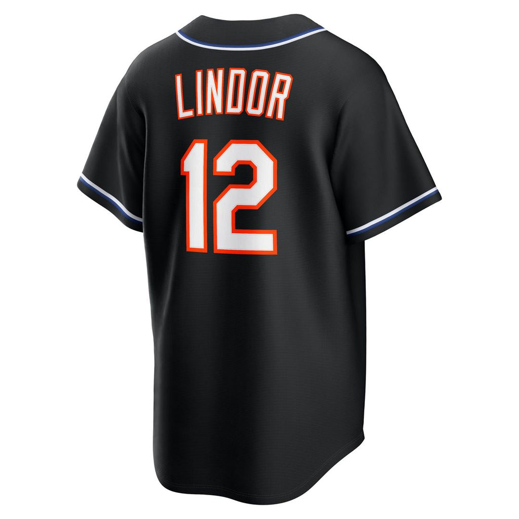 Men's New York Mets Francisco Lindor Fashion Replica Black Out Jersey