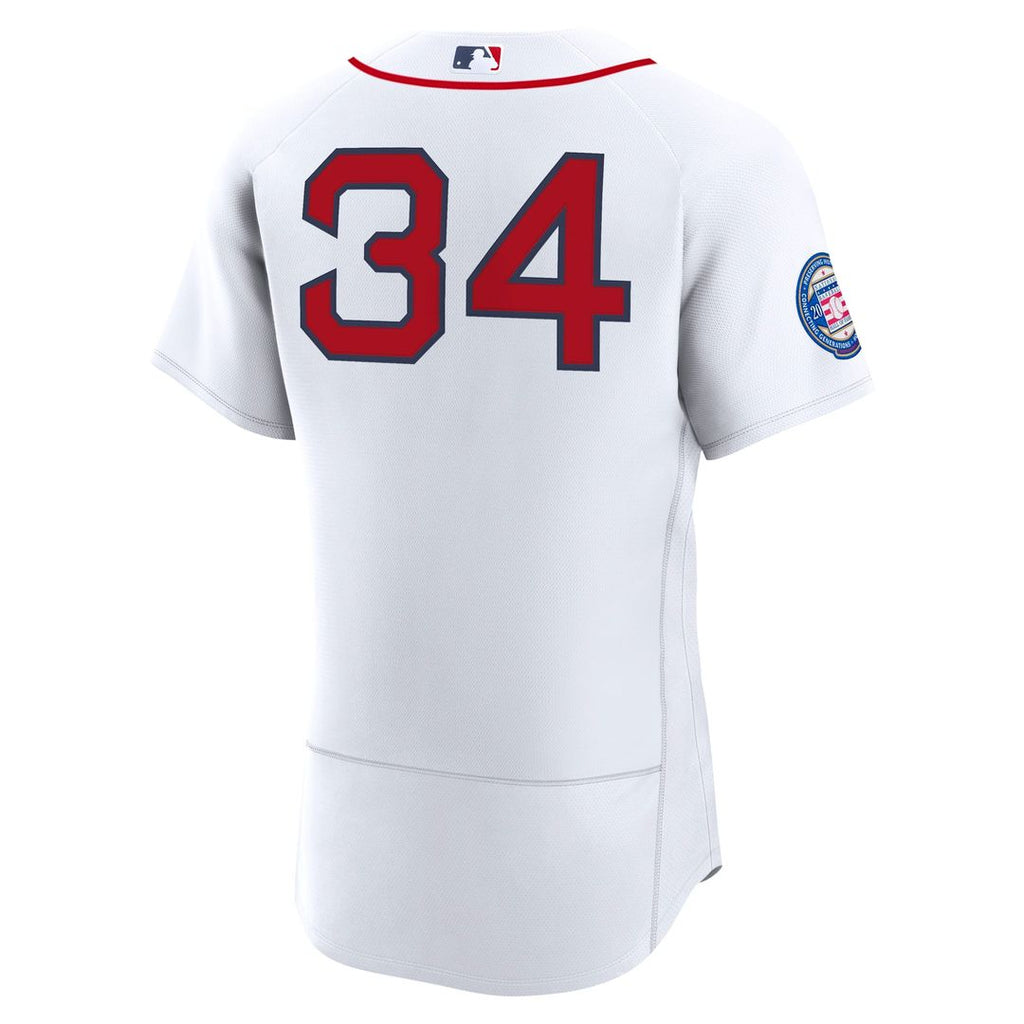 Men's Boston Red Sox David Ortiz White Home Retired 2022 Hall of Fame Patch Jersey