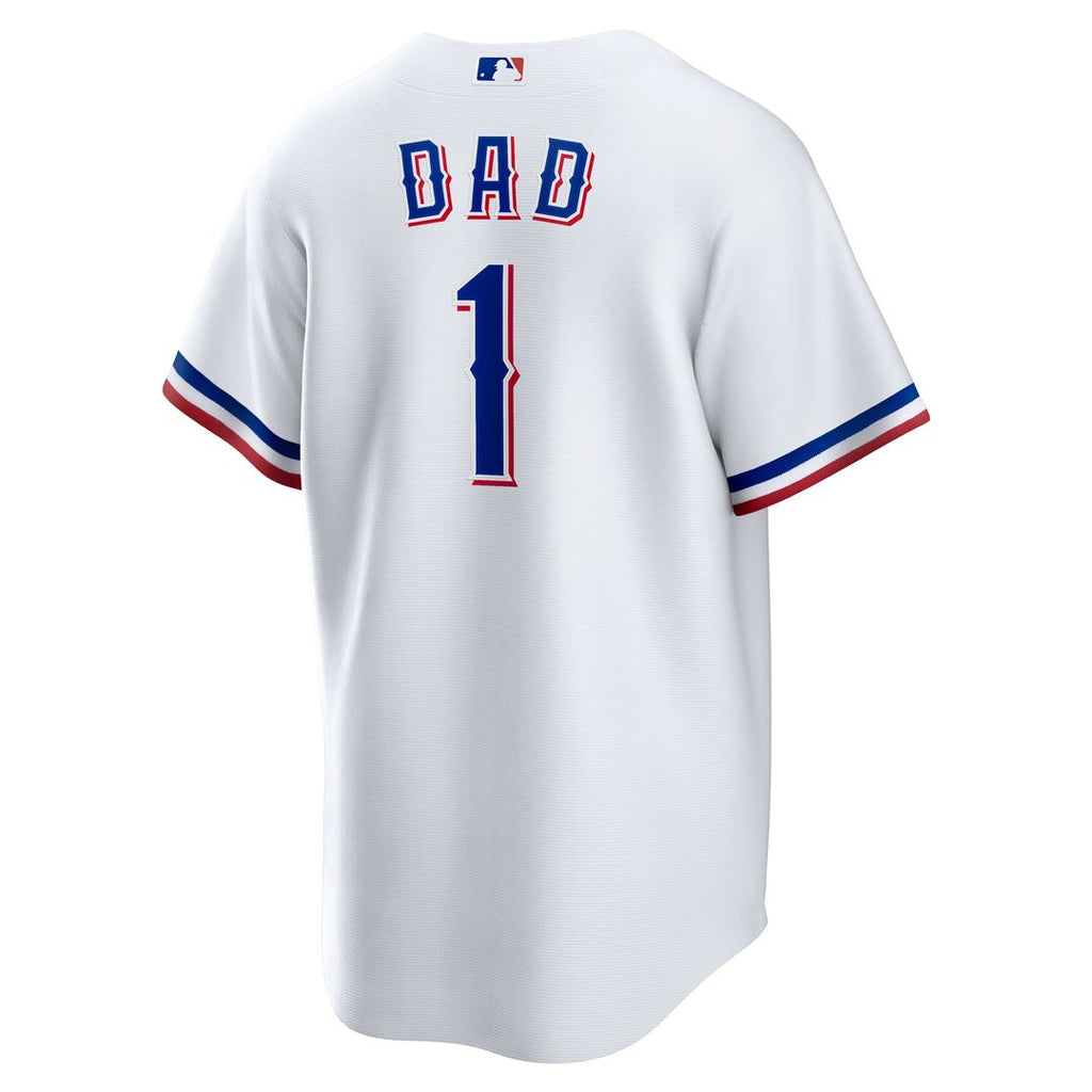 Men's Texas Rangers White #1 Dad Home Replica Jersey