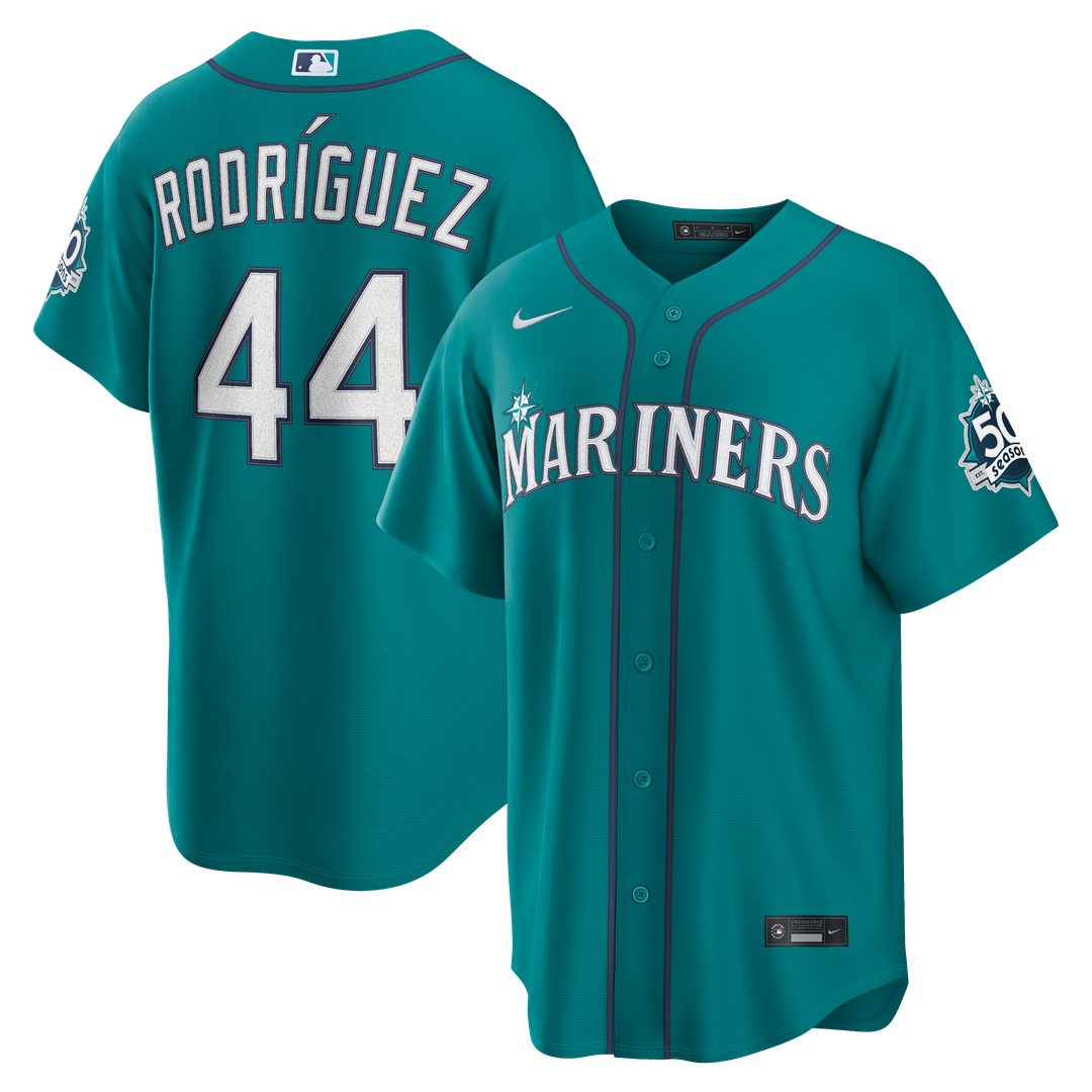 Men's Seattle Mariners Julio Rodríguez Teal Alternate Stadium 50th Season Patch Jersey