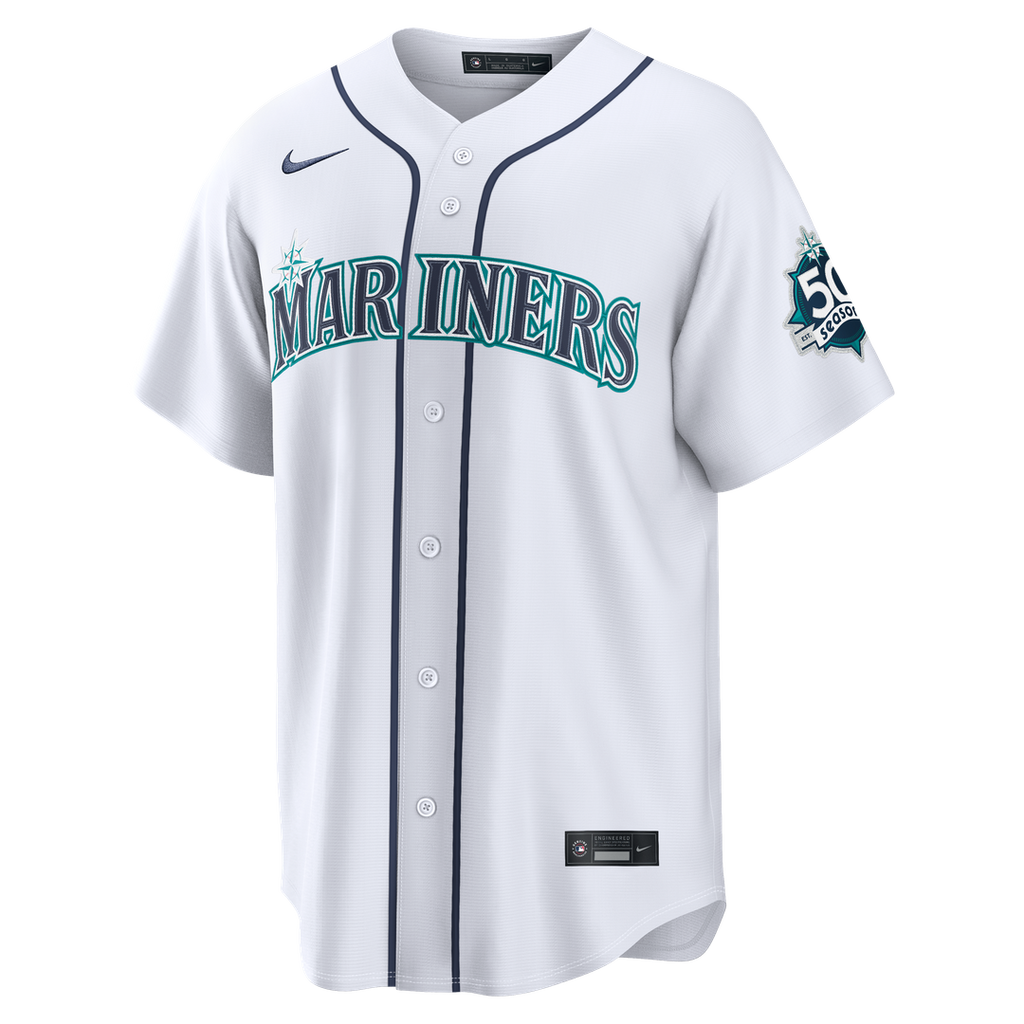 Men's Seattle Mariners Julio Rodríguez White Home Stadium 50th Season Patch Jersey