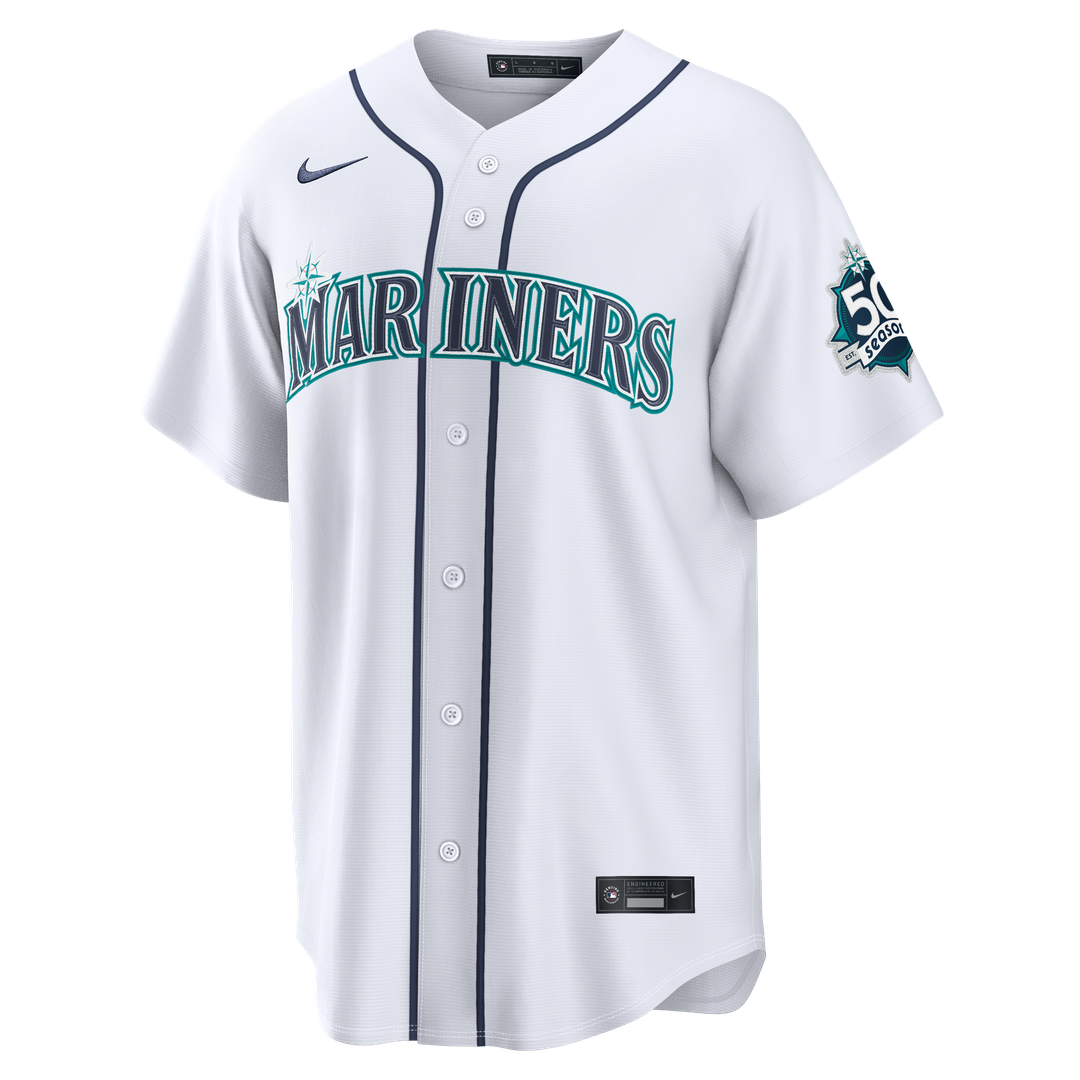 Men's Seattle Mariners Julio Rodríguez White Home Stadium 50th Season Patch Jersey
