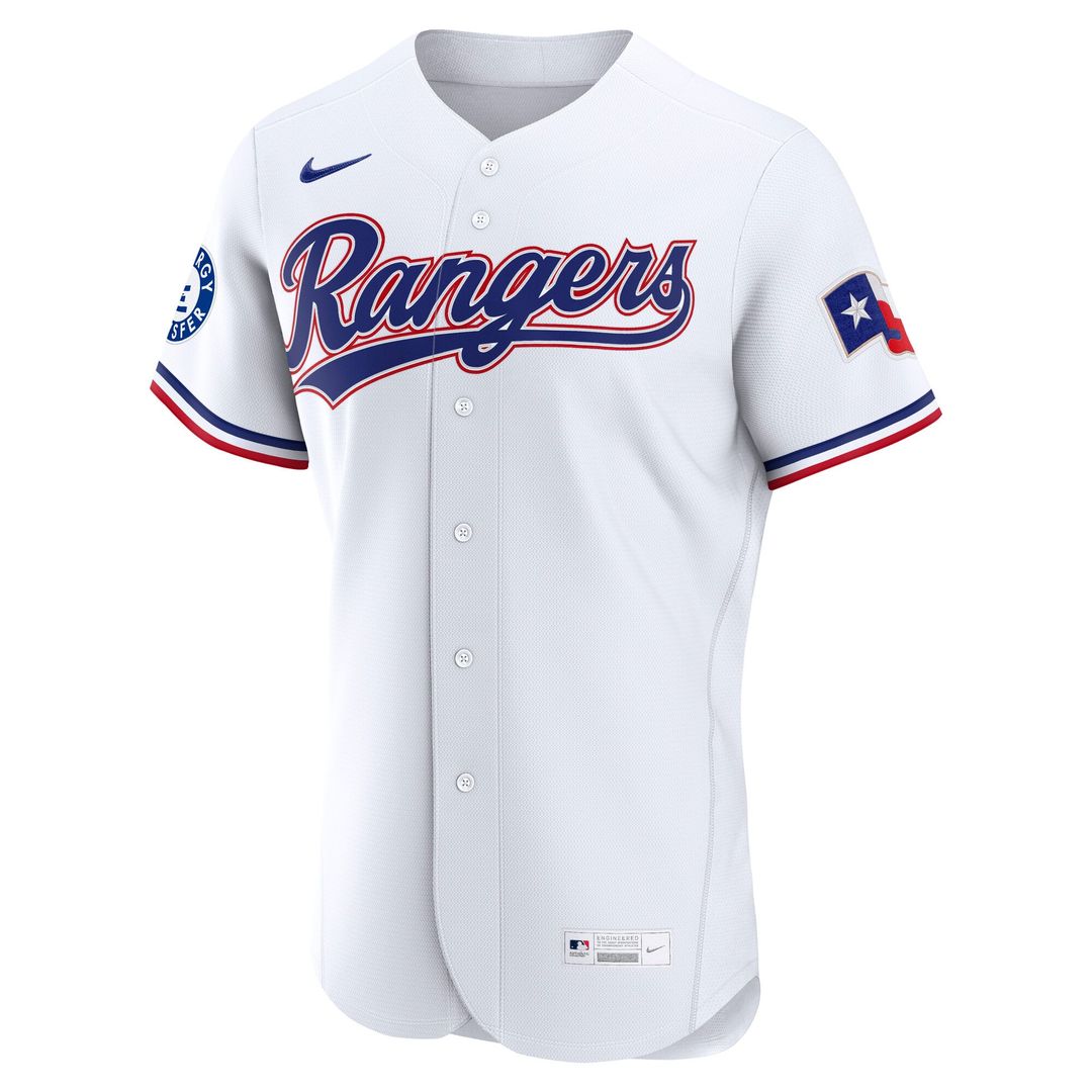 Men's Texas Rangers White Home Sponsor Patch Jersey