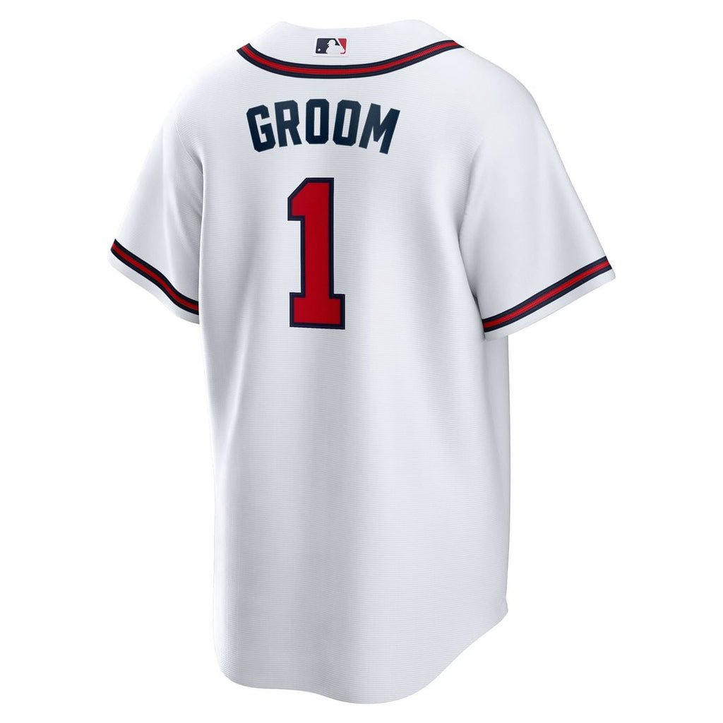 Men's Atlanta Braves White #1 Groom Home Replica Jersey