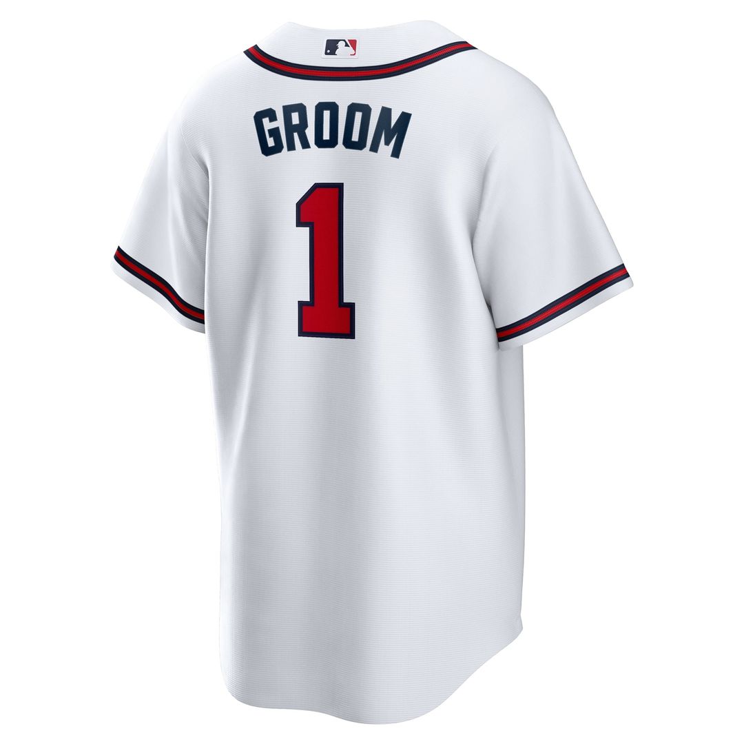 Men's Atlanta Braves White #1 Groom Home Replica Jersey