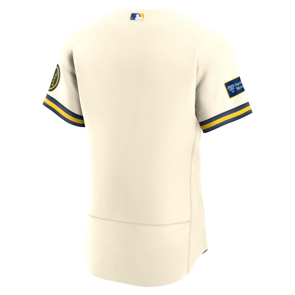 Men's Milwaukee Brewers Cream Home Sponsor Patch Jersey
