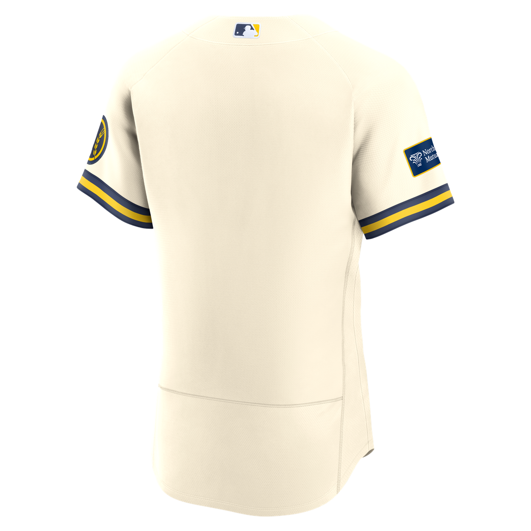 Men's Milwaukee Brewers Cream Home Sponsor Patch Jersey