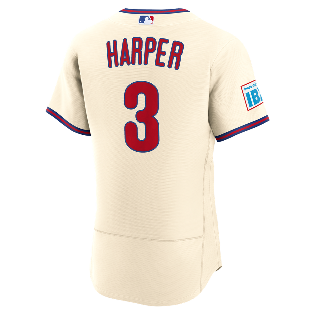 Men's Philadelphia Phillies Bryce Harper White Home Sponsor Patch Jersey