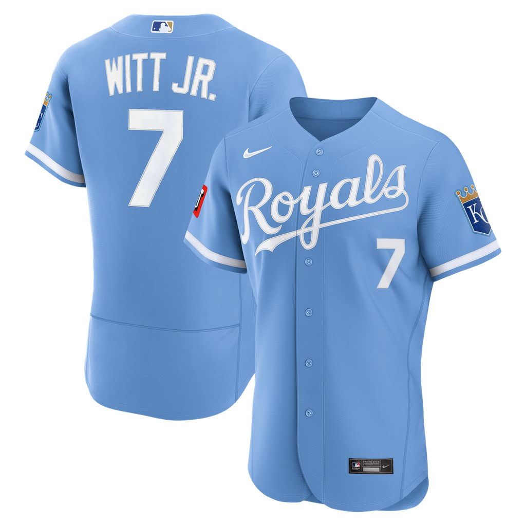 Men's Kansas City Royals Bobby Witt Jr. Light Blue Alternate Sponsor Patch Jersey