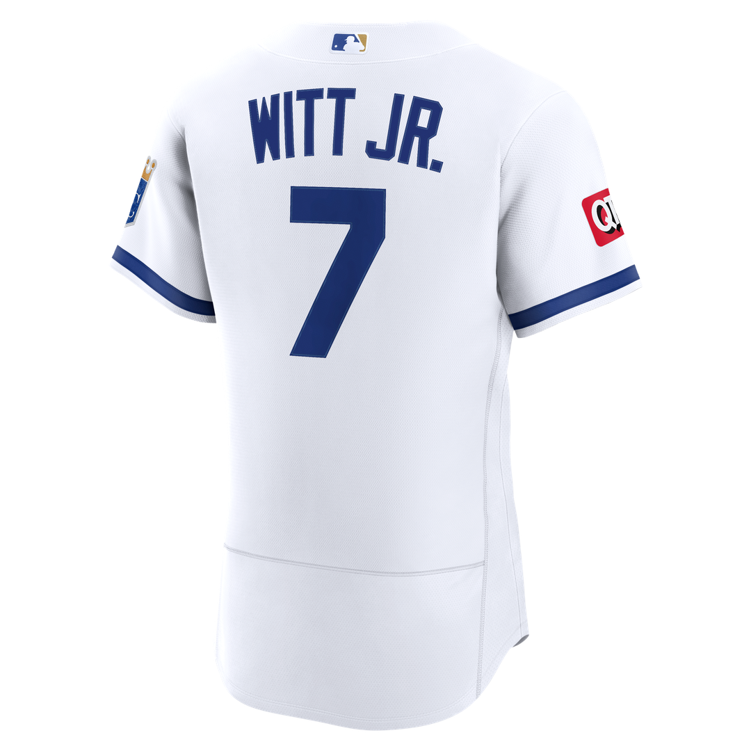 Men's Kansas City Royals Bobby Witt Jr. White Home Sponsor Patch Jersey
