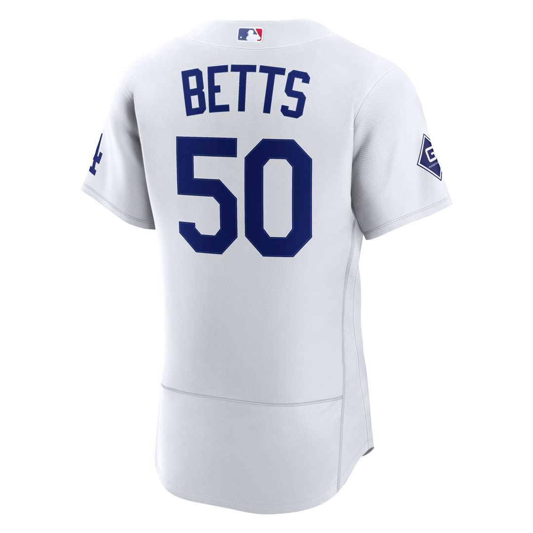 Men's Los Angeles Dodgers Mookie Betts White Home Sponsor Patch Jersey