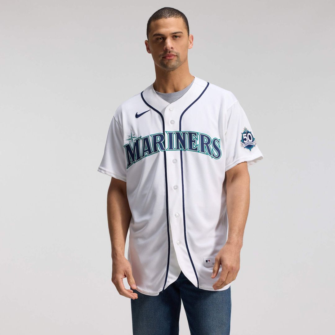 Men's Seattle Mariners White 50th Anniversary Patch Home Jersey