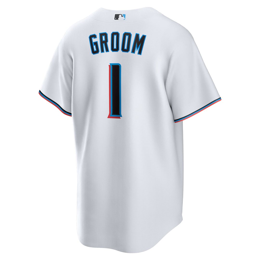 Men's Miami Marlins White #1 Groom Home Replica Jersey