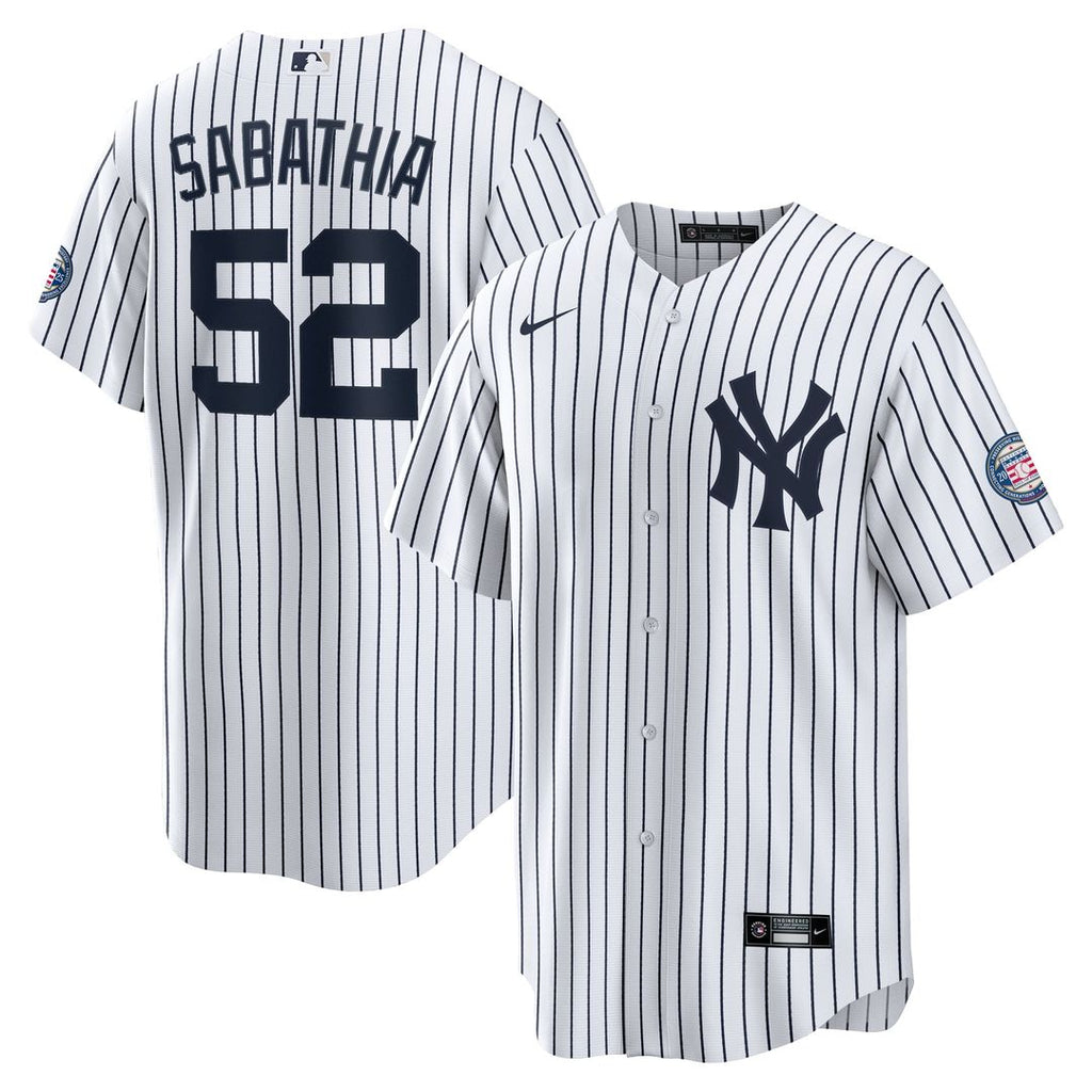 Men's New York Yankees CC Sabathia White 2025 Baseball Hall of Fame Name & Number Retired Replica Jersey