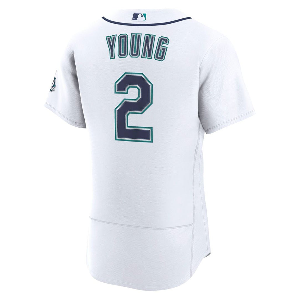 Men's Seattle Mariners Cole Young White Home 50th Season Jersey