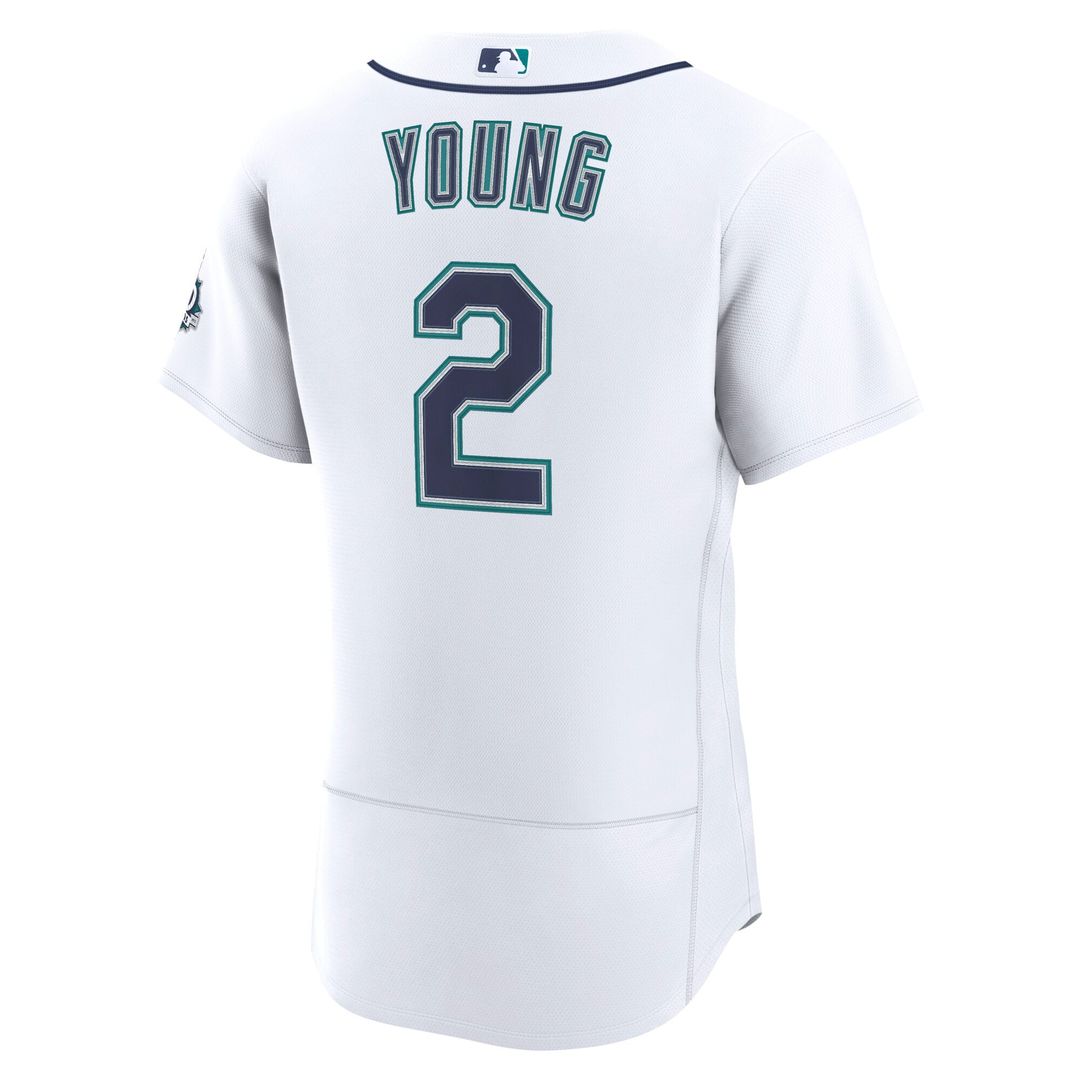 Men's Seattle Mariners Cole Young White Home 50th Season Jersey