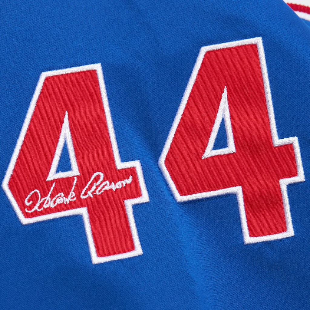 Men's Atlanta Braves Hank Aaron White/Royal Legends Lightweight Satin Raglan Full-Snap Jacket