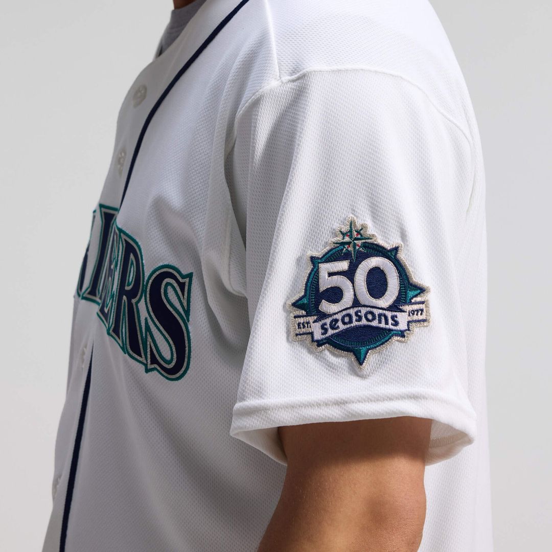 Men's Seattle Mariners White 50th Anniversary Patch Home Jersey