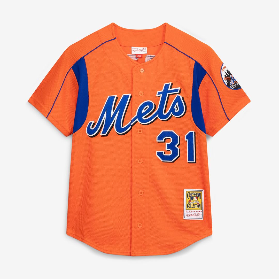 Men's New York Mets Mike Piazza Orange Mesh Batting Practice Button-Up Jersey