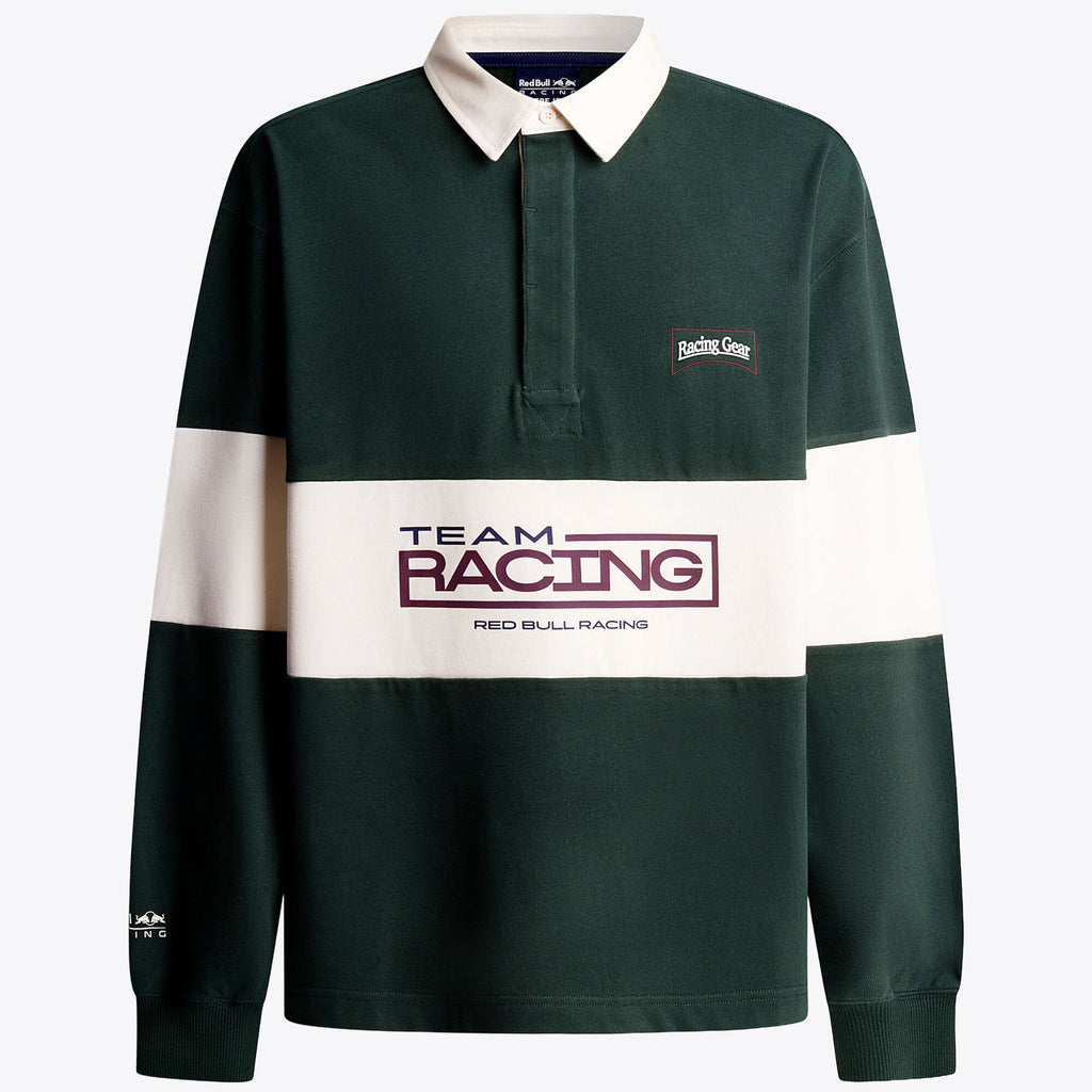 Oracle Red Bull Racing Pepe Jeans Square Team Long Sleeve Stripe Polo - Green & White